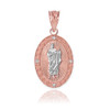 Rose Gold Two Tone St Jude Diamond Oval Small Pendant Necklace