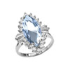 4 Ct Aquamarine CZ March Birthstone Ballerina White Gold Proposal Ring