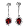 Diamond And Garnet White Gold Elegant Earrings