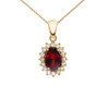 Diamond And Garnet Yellow Gold Elegant Pendant Necklace