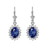 Diamond And September Birthstone Sapphire White Gold Dangling Earrings