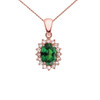 Diamond And May Birthstone (LCE) Emerald Rose Gold Elegant Pendant Necklace