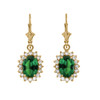 Diamond And May Birthstone (LCE) Emerald Yellow Gold Dangling Earrings