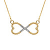 Diamond Double Heart Infinity Rope Yellow Gold Necklace