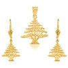 14K Yellow Gold Lebanese Cedar Tree  Necklace Earring Set