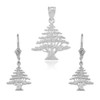 14K  White  Gold Lebanese Cedar Tree  Necklace Earring Set