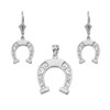 14K White Gold Filigree Horseshoe Necklace Earring Set