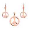 14K  Rose Gold Boho Peace Sign Necklace Earring Set
