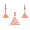 14K Rose Gold Egyptian Pyramid Triangle Necklace Earring Set