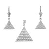 14K White Gold Egyptian Pyramid Triangle Necklace Earring Set