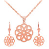 14K Rose Gold Celtic Knot Round Flower Necklace Earring Set