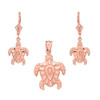 14K Rose Gold Tribal Hawaiian Turtle Necklace Earring Set