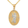 Two Tone Yellow Gold St. Andrew Oval Medallion Diamond Pendant Necklace (Medium)