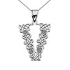 "V" Initial In Celtic Knot Pattern Sterling Silver Pendant Necklace