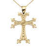 Eternity Armenian Cross "Khachkar" Yellow Gold Pendant Necklace (Medium)