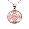 Rose Gold Trinity Knot Celtic Cross In A Round Rope Frame Pendant Necklace