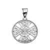 White Gold Trinity Knot Celtic Cross In A Round Rope Frame Pendant Necklace