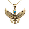 Diamond Falcon of Tutankhamun holding the ‘Ankh’ Cross Yellow Gold Pendant Necklace