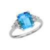 2.5 Carat Blue Topaz Modern Proposal/Promise Ring With White Topaz Side-stones In White Gold