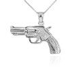 Sterling Silver Revolver Gun Pendant Necklace