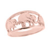 Solid Rose Gold Openwork Three Elephant Ring