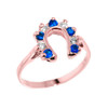 Rose Gold White and Blue CZ Ladies Horseshoe Ring