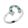 Sterling Silver White and Green CZ Ladies Horseshoe Ring