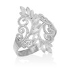 White Gold Filigree Diamond Cut Ring