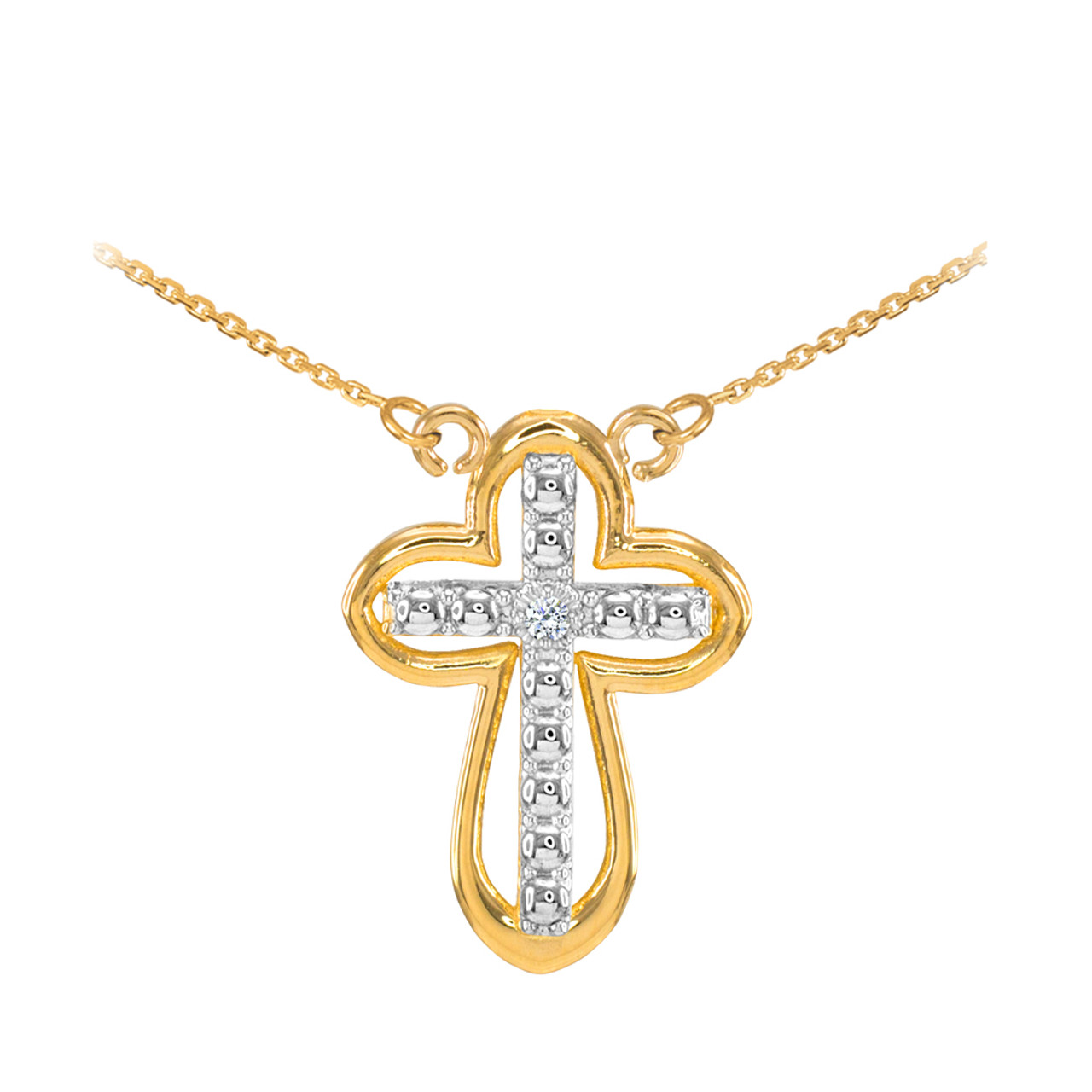 10K Two Tone Angelic Diamond Cross Pendant | PXD385-1Y | Valina