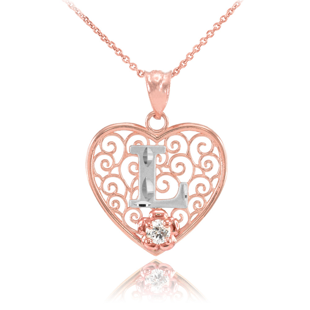 Two Tone Rose Gold Filigree Heart \