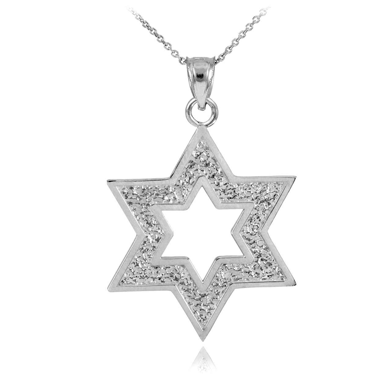 Silver Textured Star Of David Pendant Necklace