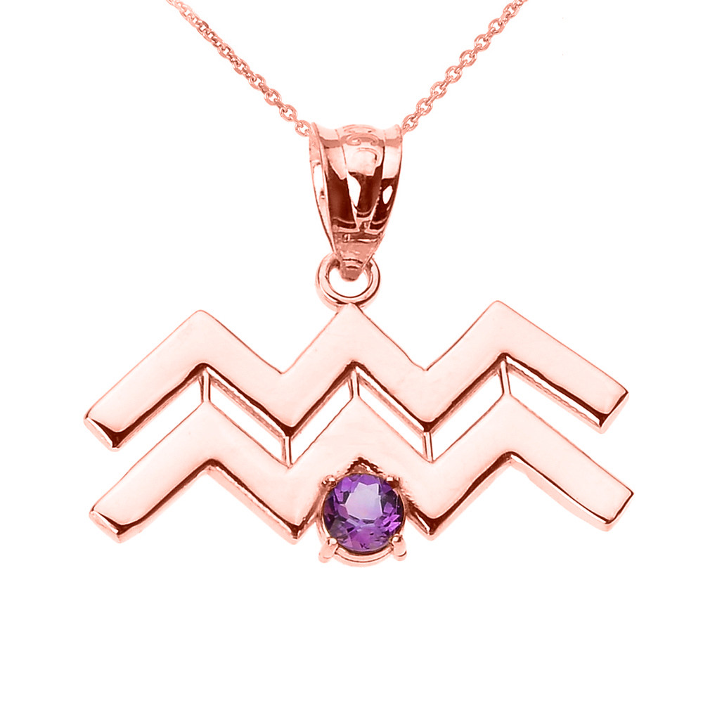 Rose Gold Aquarius Zodiac Sign Pendant 