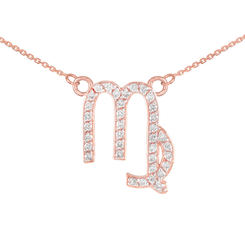 14K Rose Gold Virgo Zodiac Sign Diamond 
