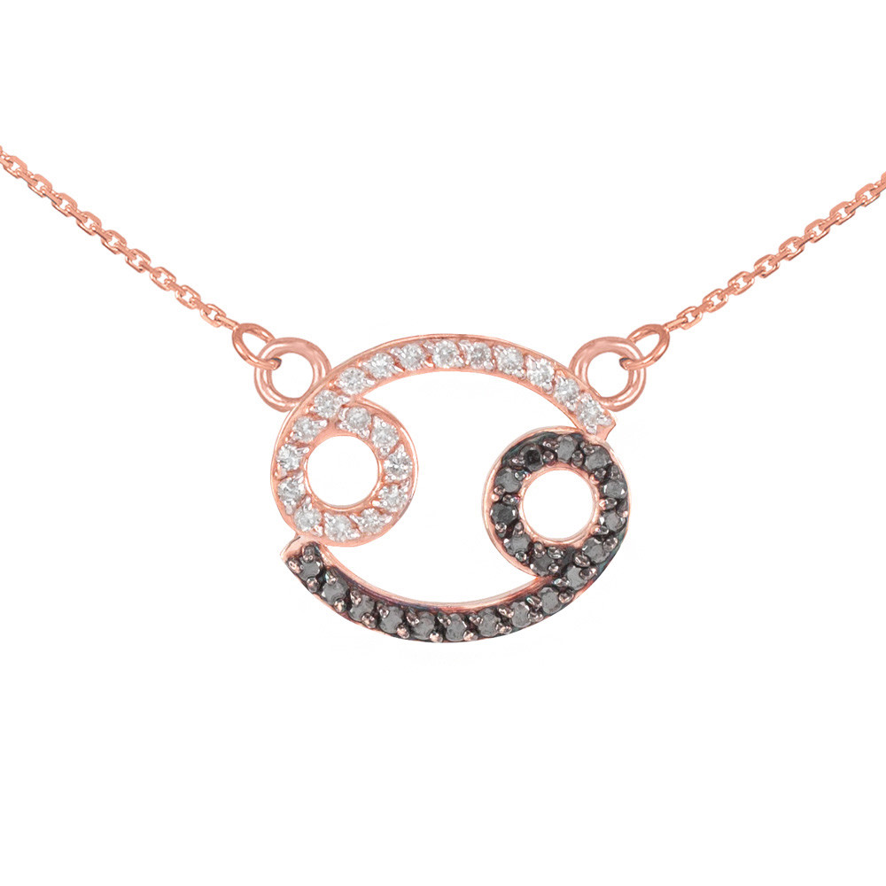 14K Rose Gold Cancer Zodiac Sign Black 