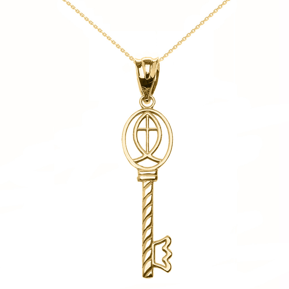Yellow Gold Ichthus Cross Key Pendant 
