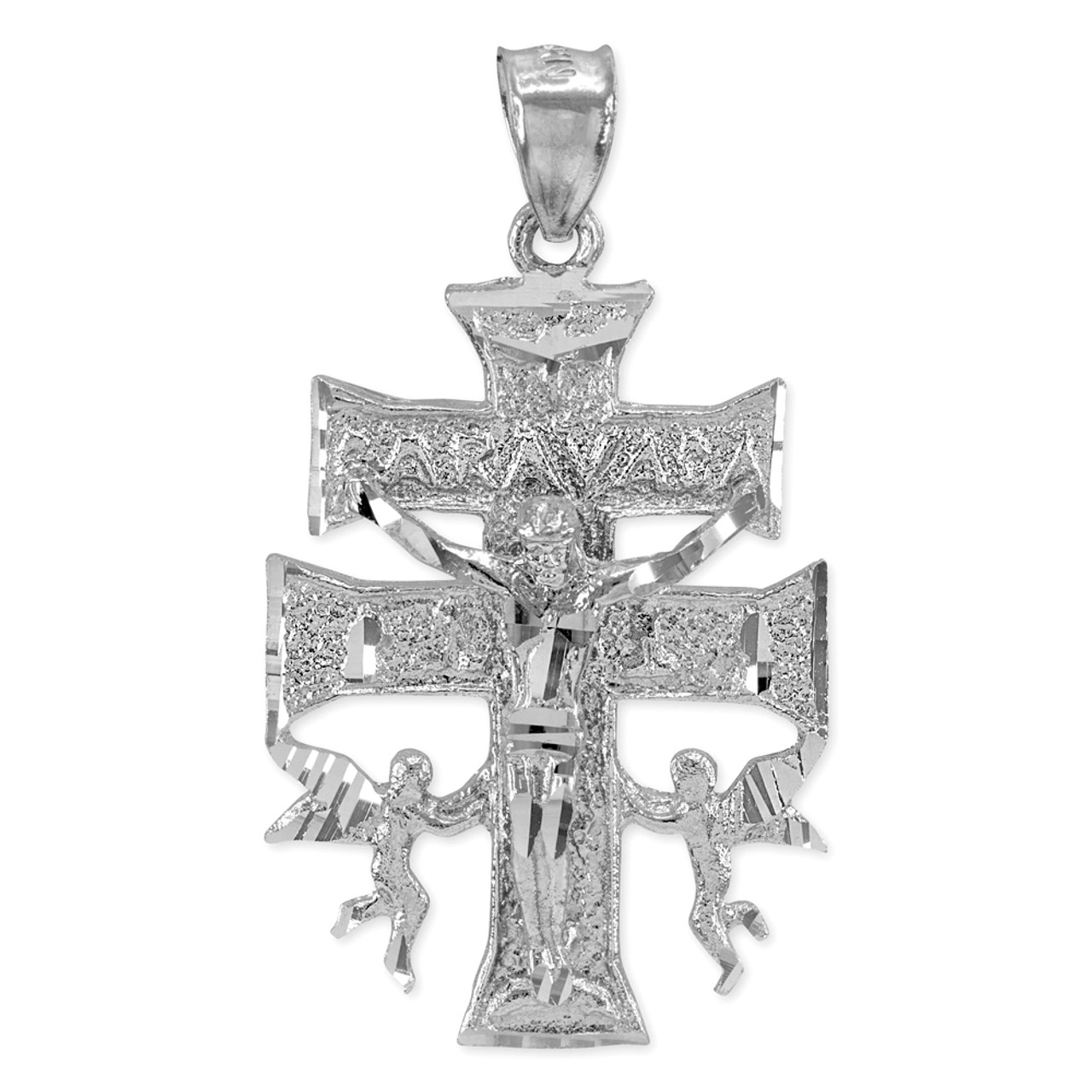 14k gold open double cross pendant