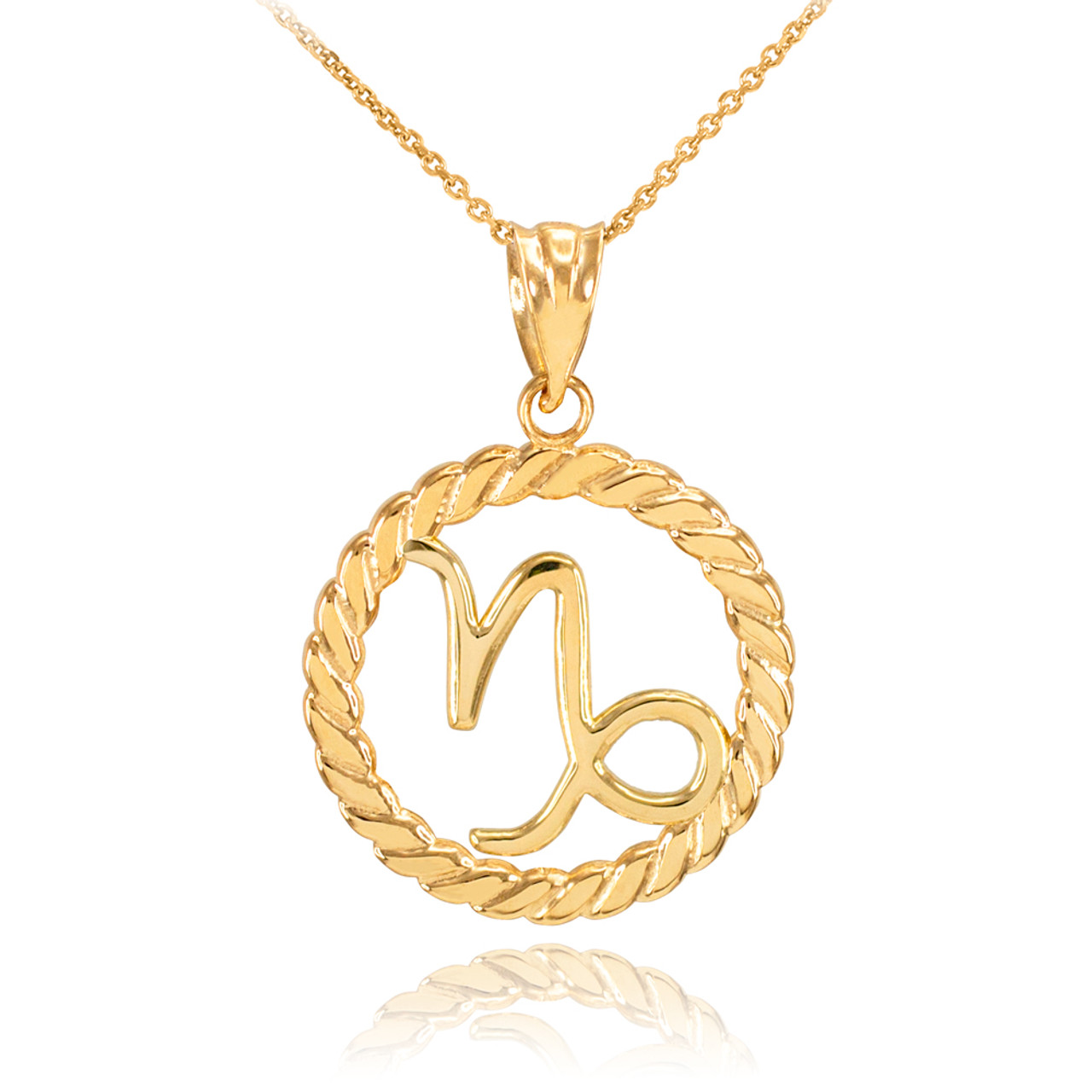 Solid 10k Yellow Gold Capricorn Zodiac Disc Pendant Necklace | eBay