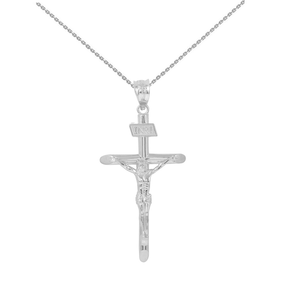 Solid White Gold Thin Cross Pendant 