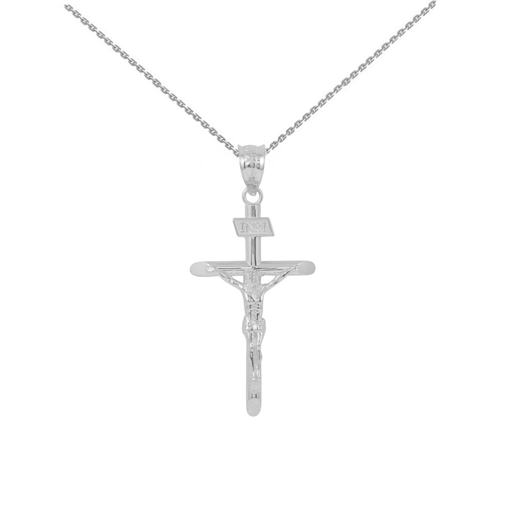 Solid White Gold Thin Cross Pendant 