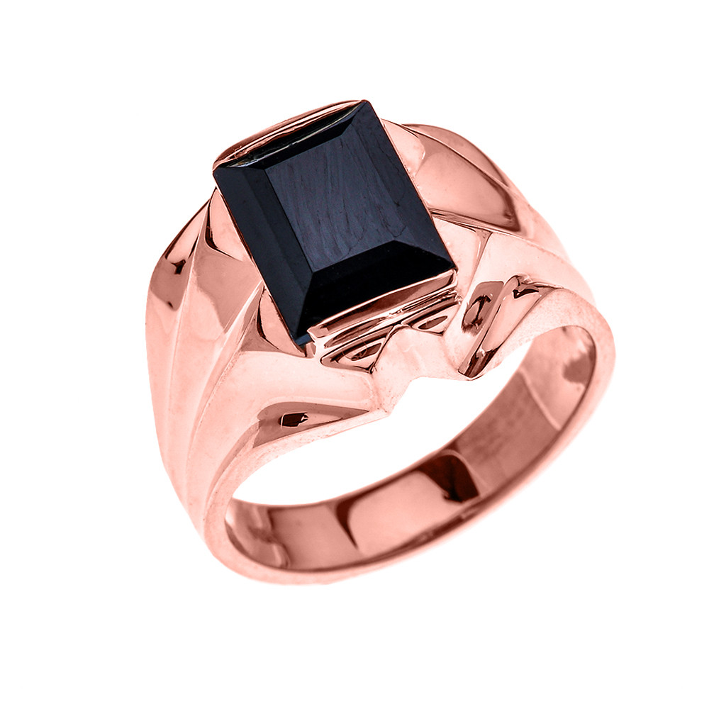 Men S Rose Gold 4 Carat Black Onyx Bold Solitaire Ring