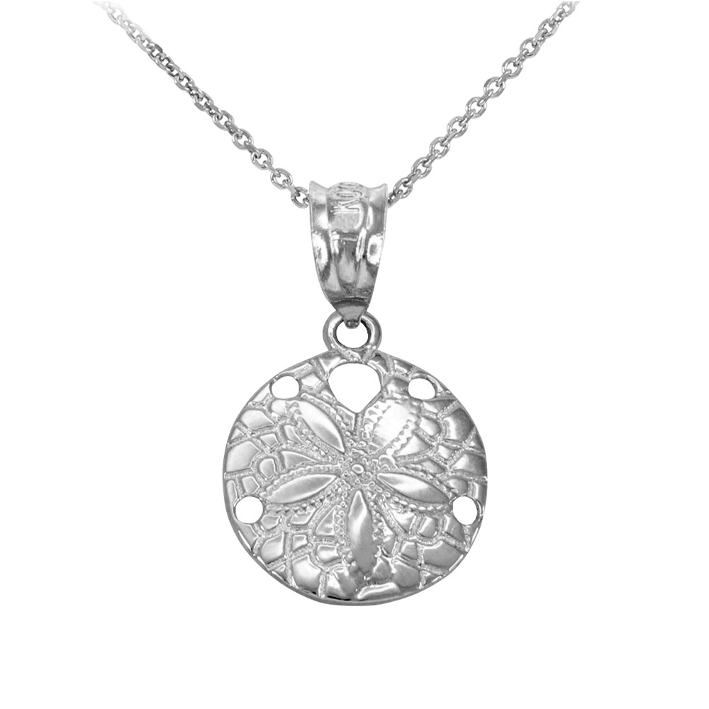 White Gold Round Sand Dollar Pendant 