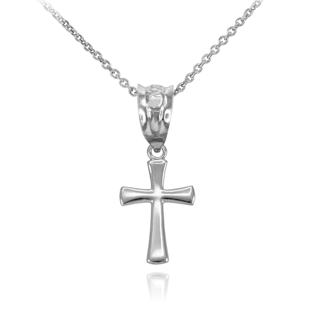 White Gold Rounded Mini Cross Necklace