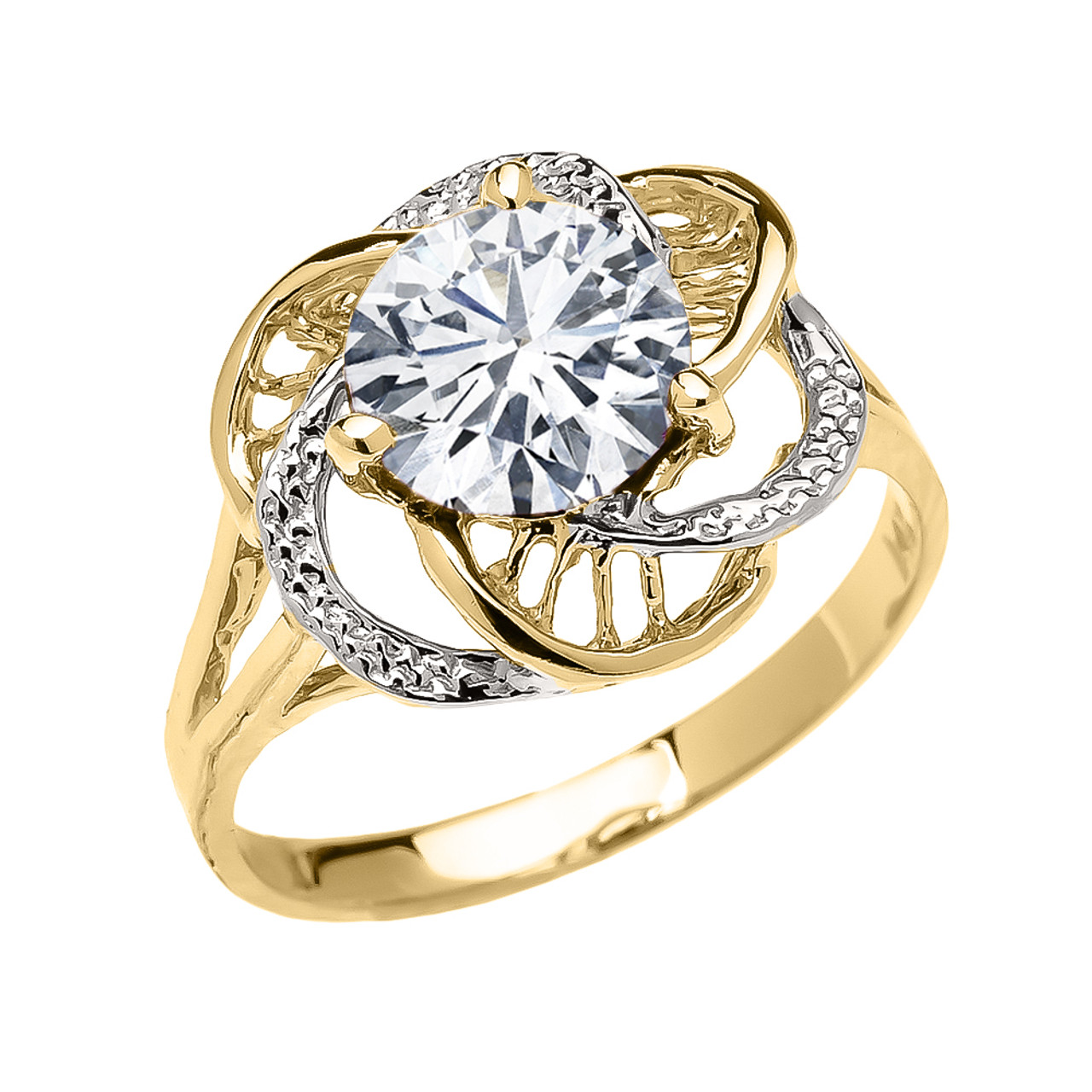 Yellow Gold Ring With Cubic Zirconia For Ladies