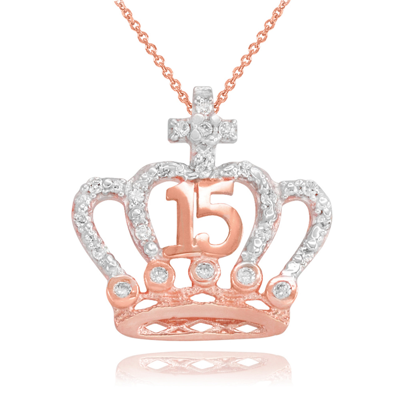 Quinceanera Necklace, Sterling Silver and Rose Gold Plated, Girls Tiara  Crown Necklace With Fifteen CZ Stones for Sweet 15 Birthday Gift - Etsy New  Zealand