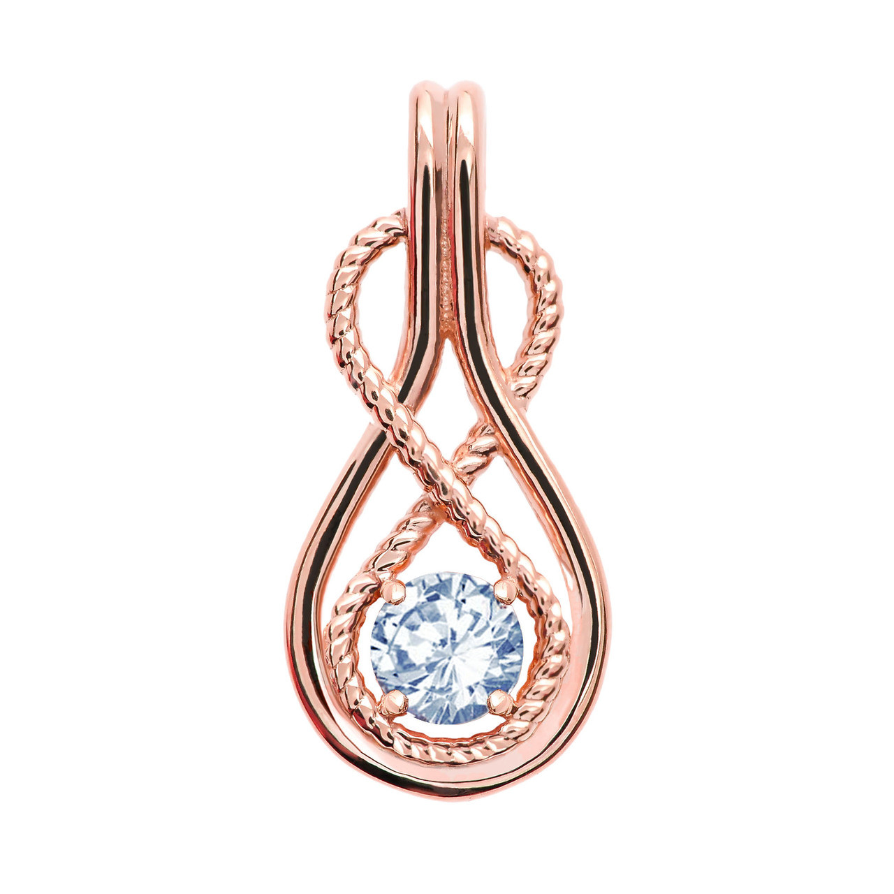 Infinity Rope March Birthstone Aquamarine Rose Gold Pendant