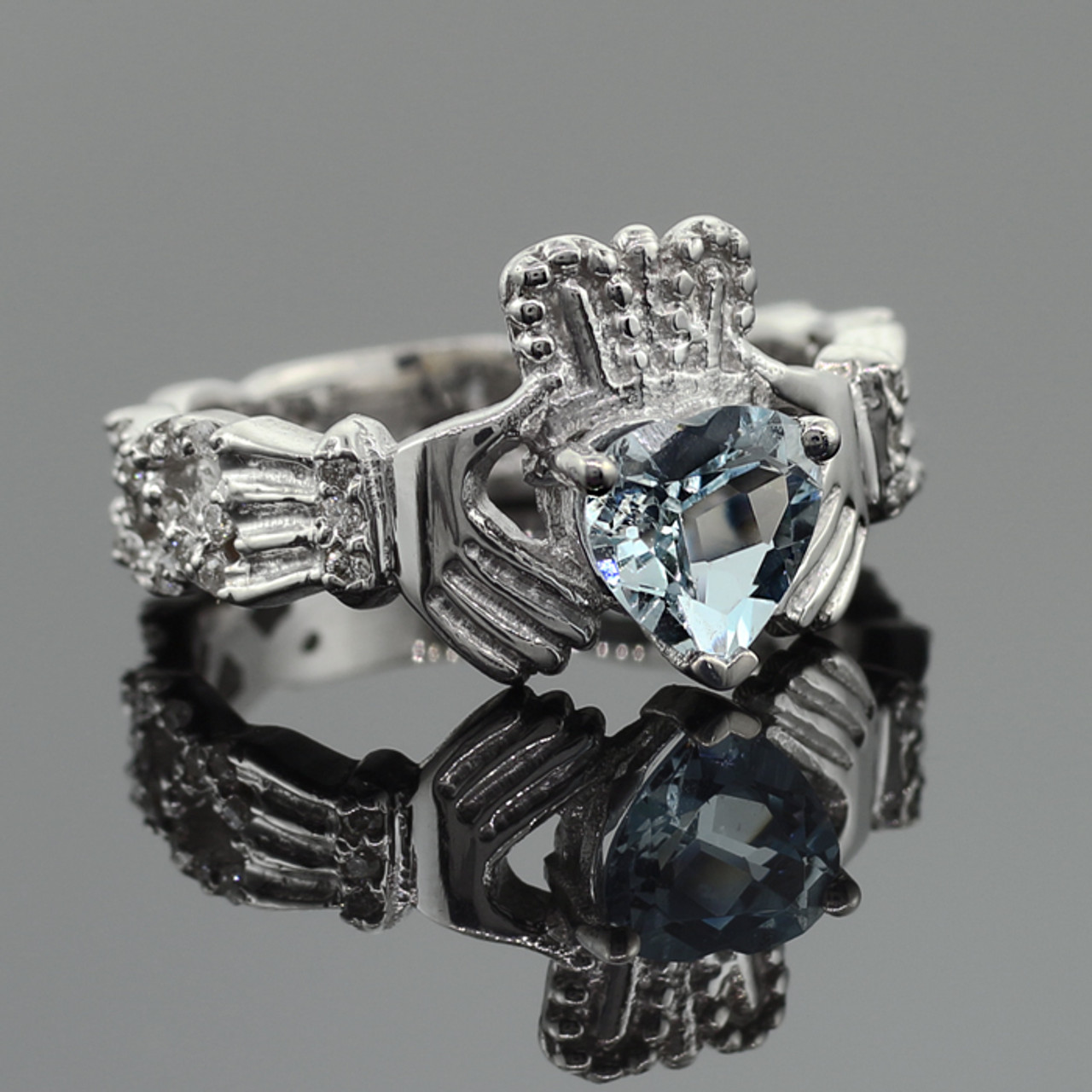 Topaz Diamond Silver Claddagh Ring