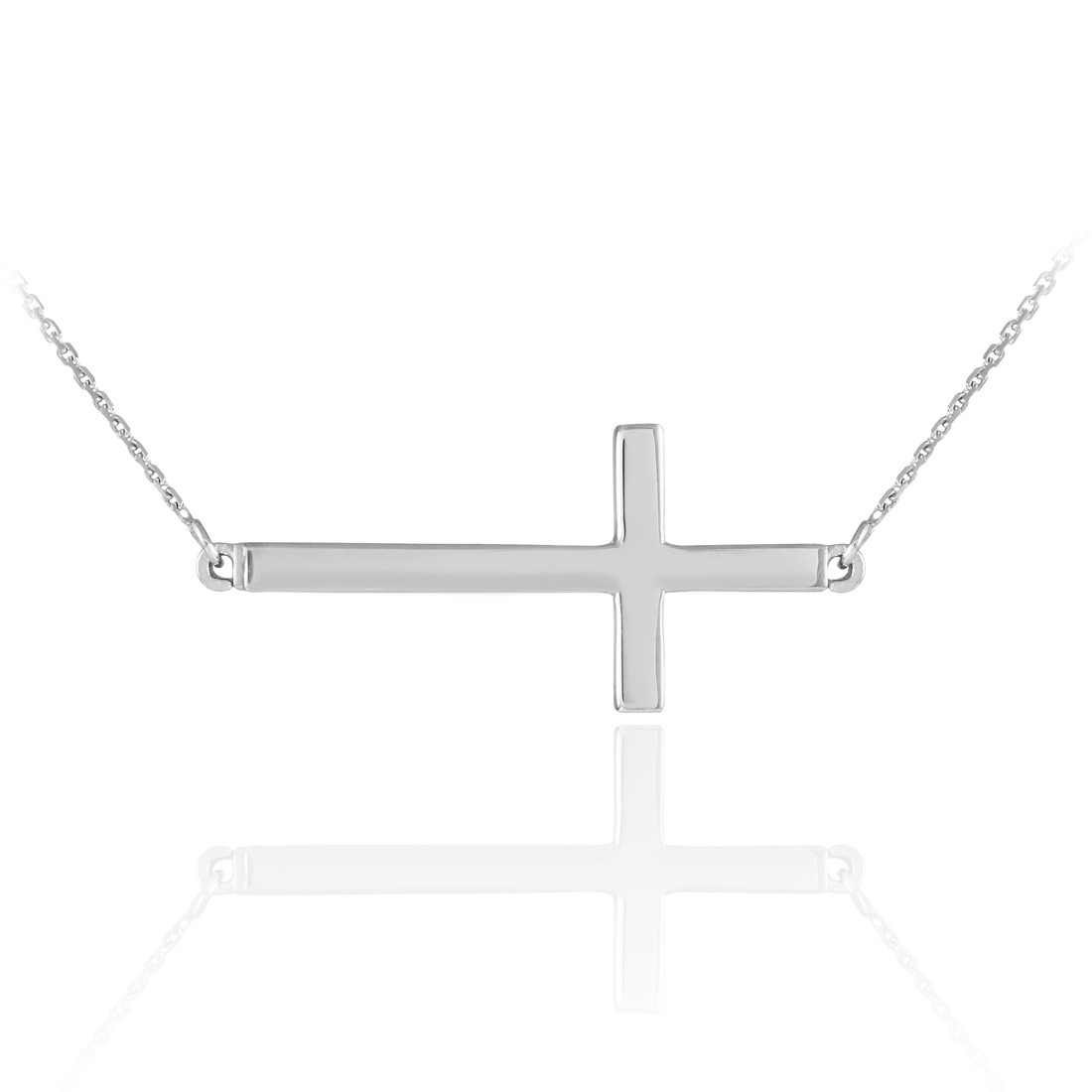 14K Solid White Gold Sideways Cross 