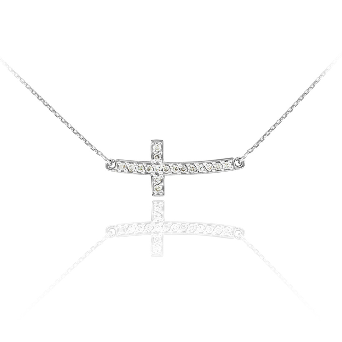 14K White Gold Sideways Curved CZ Cute 