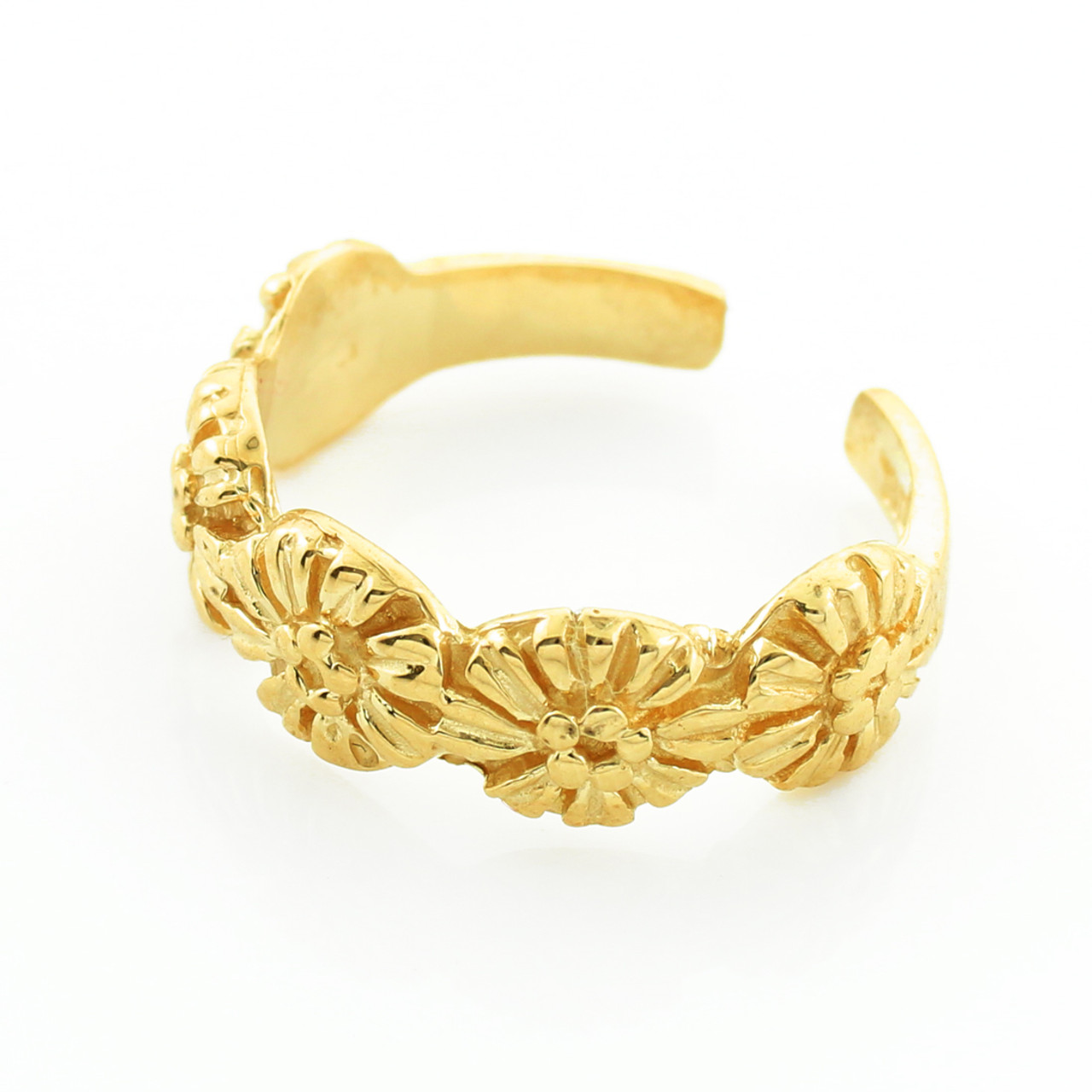 Primal Gold 14 Karat Yellow Gold Adjustable Flower with Leaf Trim Toe Ring  - Walmart.com