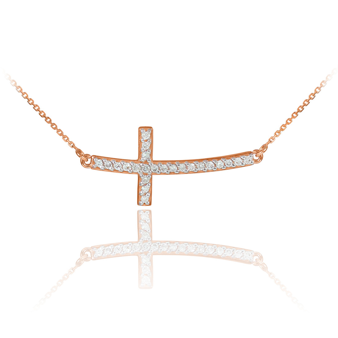 14K Rose Gold Sideways Diamond Curved 